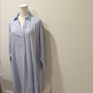 H&M Blue Striped Beach Cover Up Shirt Dress NWT Size S Lyocell